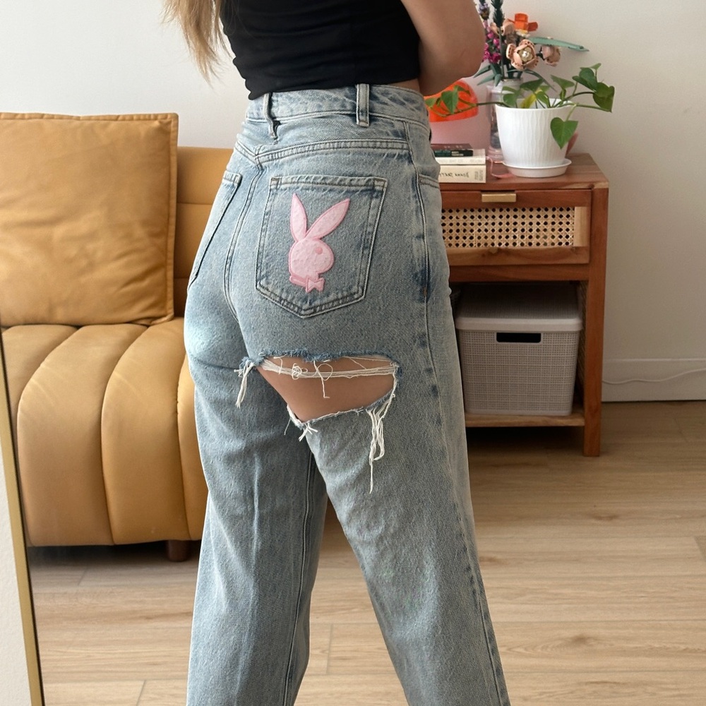 Distressed Playboy Pacsun Jeans with pink logo